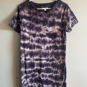Tie-Dye Short Sleeve Women’s Dress - Purple & Cream